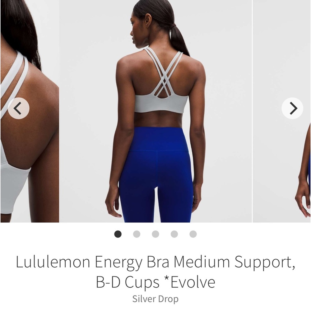 NEW with tags! Lululemon Energy Bra Medium Support, B-D Cups *Evolve Silver Drop
